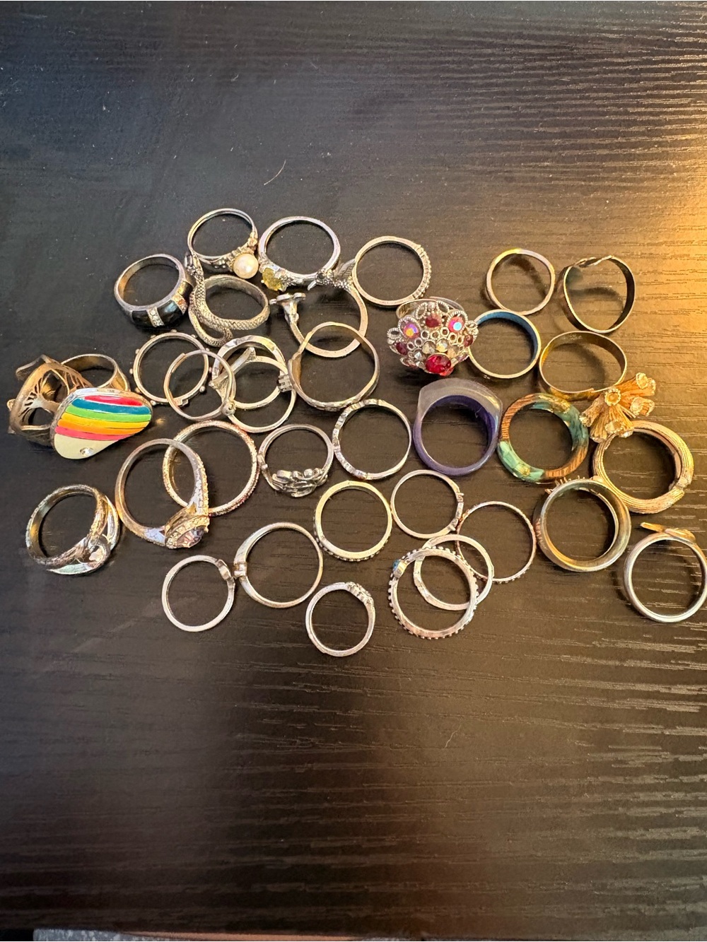Lot of Mixed Rings Multicolor Metal Assorted Styles and Sizes